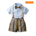 New in stock: summer boys' british style outfit - short sleeve shirt & striped overalls gentleman's first birthday suit