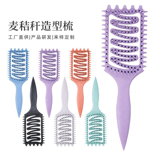 S形镂空造型梳弹跳卷曲定义造型梳猪鬃毛梳子Straw molding comb