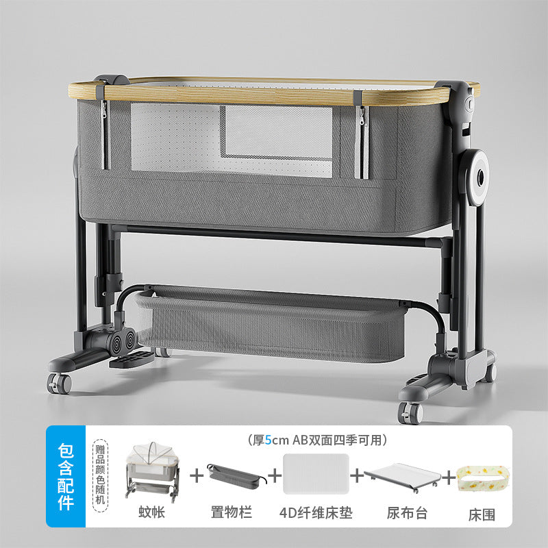 Aluminum alloy baby crib convertible to big bed, multifunctional portable folding children's bed, newborn baby bed with changing table