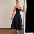 french women's clothing  summer new sexy v-neck camisole maxi dress - black backless sexy dress for women