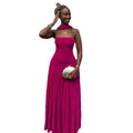 European and american cross-border women's fashion  summer new arrival: elegant choker strapless bodycon rose red long evening dress