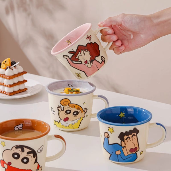 Crayon Xiaoxin Ceramic Coffee Cup Cartoon Scale Cup Household Cute Milk Cup Adult Children's Universal Drinking Cup