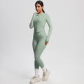 European and american nude feel compression zip-up yoga set - high-waisted pocket quick-dry activewear running fitness two-piece outfit