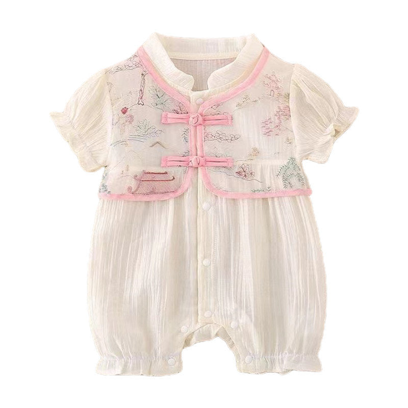 Baby clothes summer thin newborn baby girl one-piece full moon 100-day chinese style short-sleeved romper summer clothes
