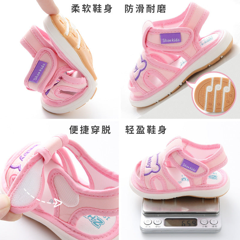 Baby boys' sandals summer baby girls' shoes 0-1-2-3 years old infant soft sole prewalker shoes squeaky shoes cloth shoes