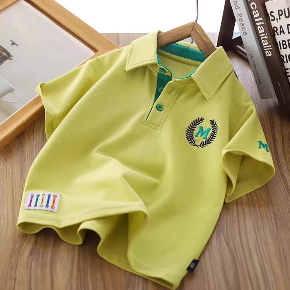 Boys' summer new arrival: preppy collar embroidered m short-sleeve polo shirt - kids' casual chic top [yh]