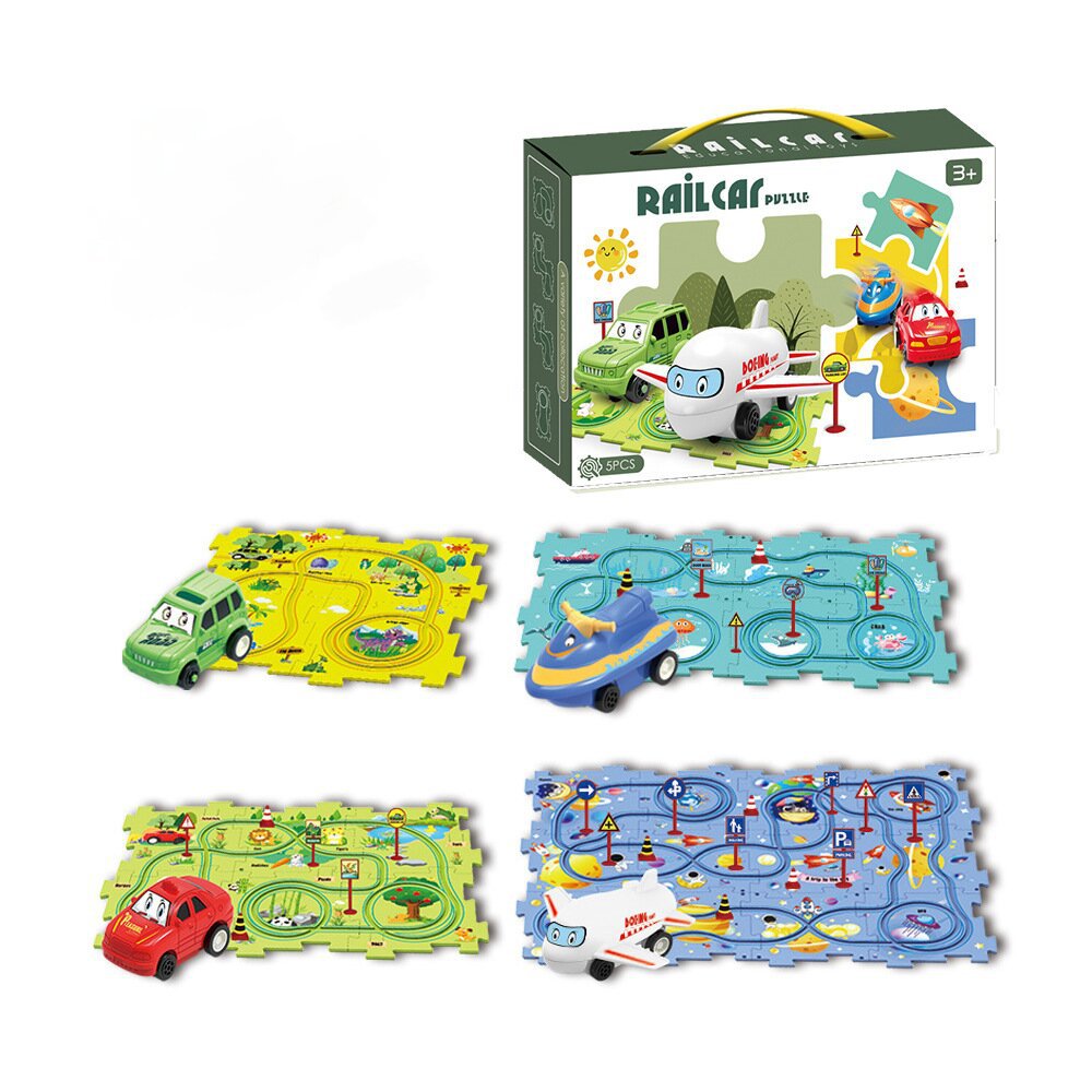 puzzle track car diy free assemble multi-scene map track electric car kids educational toy