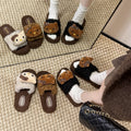 Autumn and winter cute leopard print cat cotton slippers for women, non-slip home slippers, trendy leopard print furry slippers for women, suitable for wearing outdoors