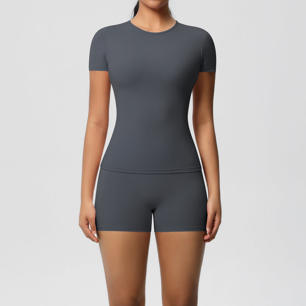 New arrival: european and american style solid color double-sided brushed breathable compression yoga set - 8 piece activewear set for running and fitness