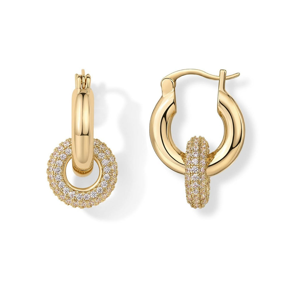 14k gold plated convertible chunky huggie earrings for women | full diamond zircon thick hoop earrings