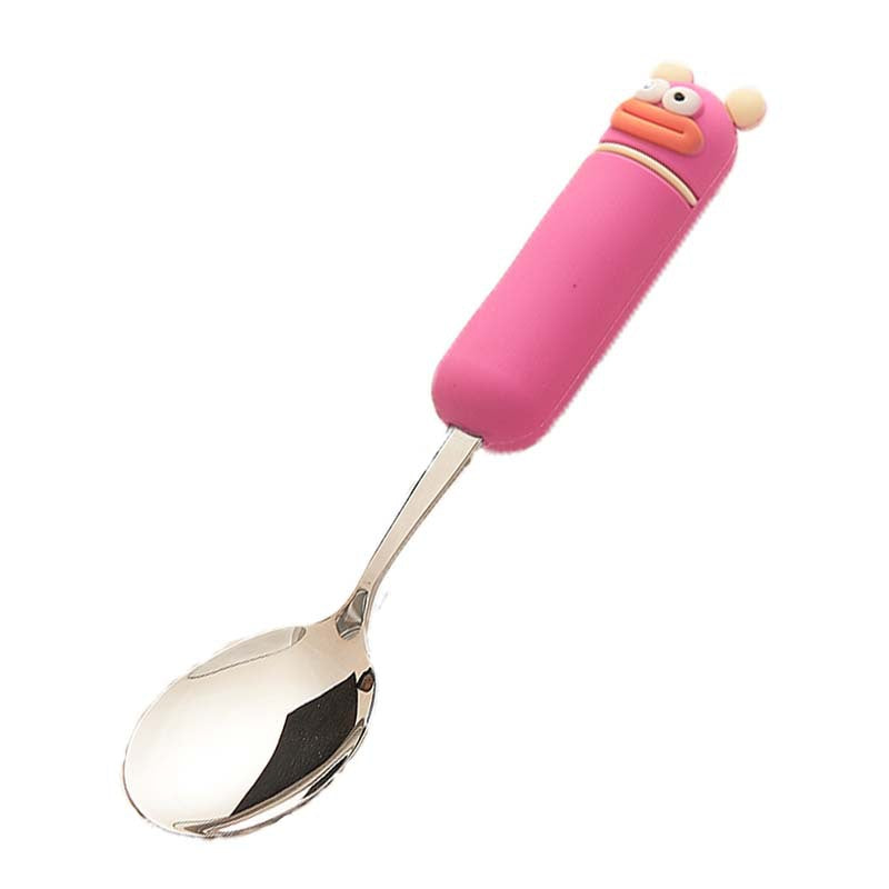 Cute cartoon fork and spoon set - high-value 304 stainless steel tableware for home use - kids' dessert forks with a fun, wide-mouth design