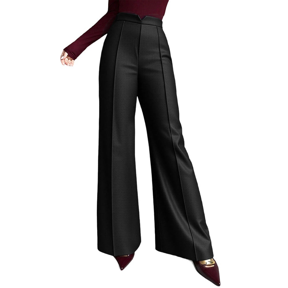 European and american style black high-waisted suit pants for women - drapey, slimming, versatile, perfect for work and commuting, spring/autumn, high-end, straight leg flare