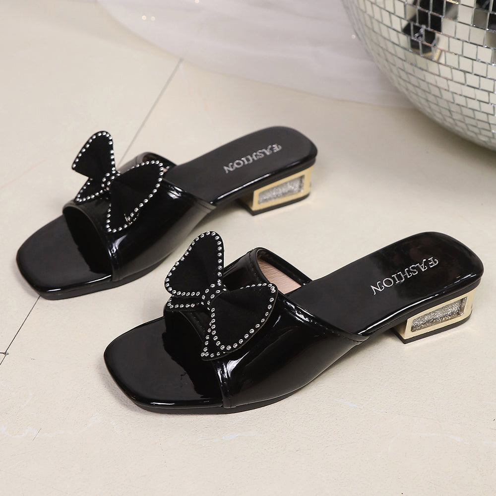 European and american plus-size square toe platform slide sandals - women's 2026 summer new collection with bow detail and low heel