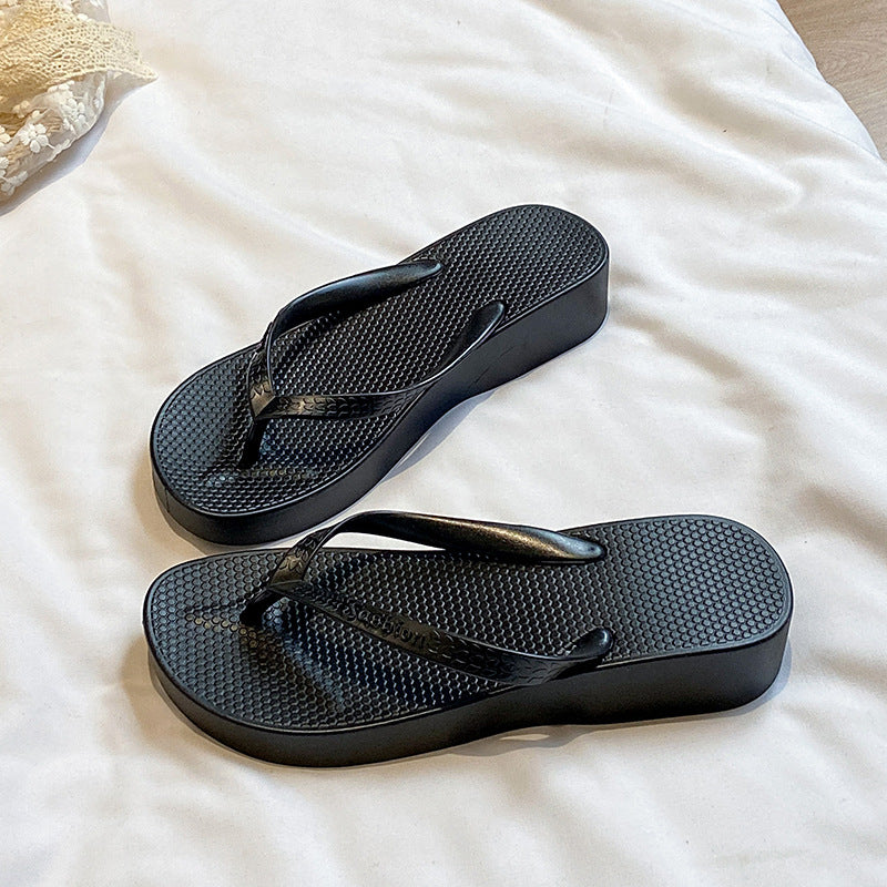Thick sole flip-flops women's summeroutwear vacation seaside beach non-slip wedge heel flip-flops high heel sandals