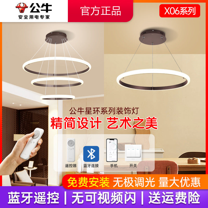 Bull led ceiling chandelier light luxury personality simple Nordic round bedroom lighting new lamps X06 star ring