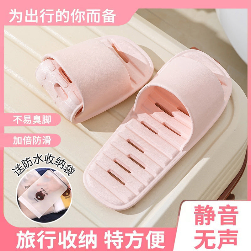 Hotel business trip foldable leaky slippers for women home indoor travel handy gadget bathroom non-slip quick-drying slippers