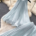 Vacation style halter pleated vest high waist skirt two-piece set women's summer playful sweetfashionelegantsuit
