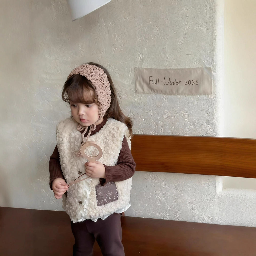 Girls' outfit  new fashionable warm fuzzy vest coffee-colored sweater slouch socks leggings three-piece set