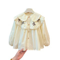 Girls' spring/autumn new style blouse - bowknot lace shirt, trendy and chic versatile outerwear, fashionable top for baby girls
