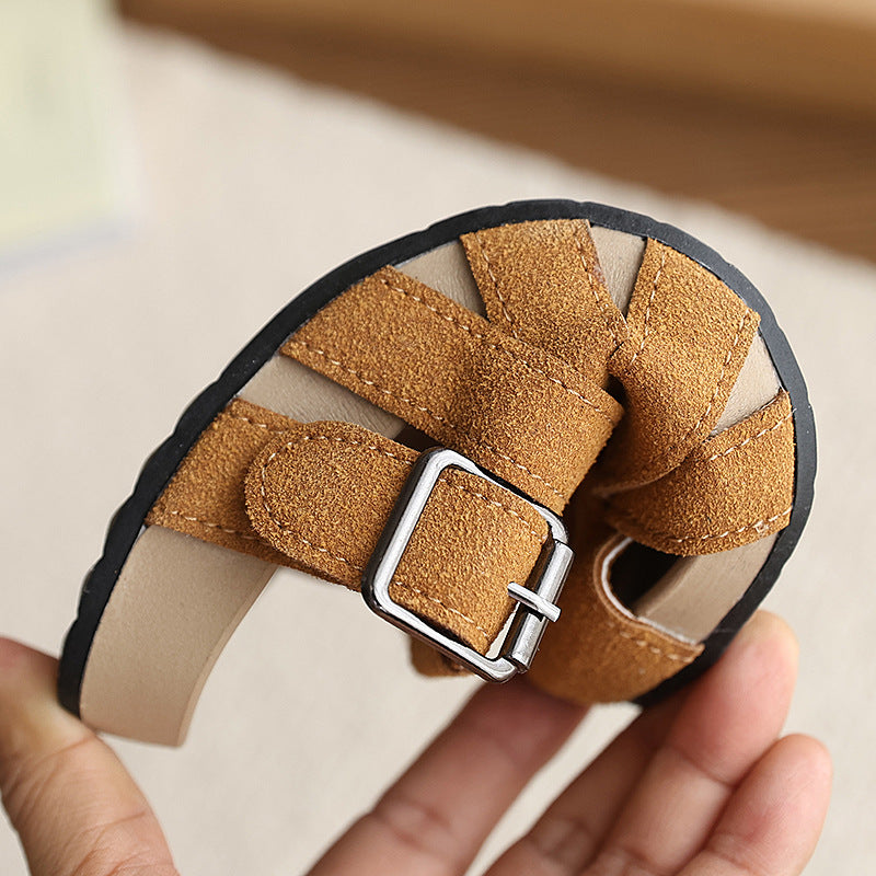 Kids baotou cut out half slippers girlsthick sole soft bottom slip-on outwear sandals plaidk-style birkenstock sandals