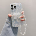 Feather yarn silver is suitable for apple 16pro bow chain mobile phone case iphone14/13 laser hard pc protective case