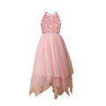European and american style girls' formal dress - asymmetrical hem, spaghetti strap, openwork design - host/performance costume, children's princess dress