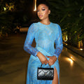 Fashion style cross-border outing work clothing women's slit color matching hip skirt round neck long sleeves popular silmdress trendy