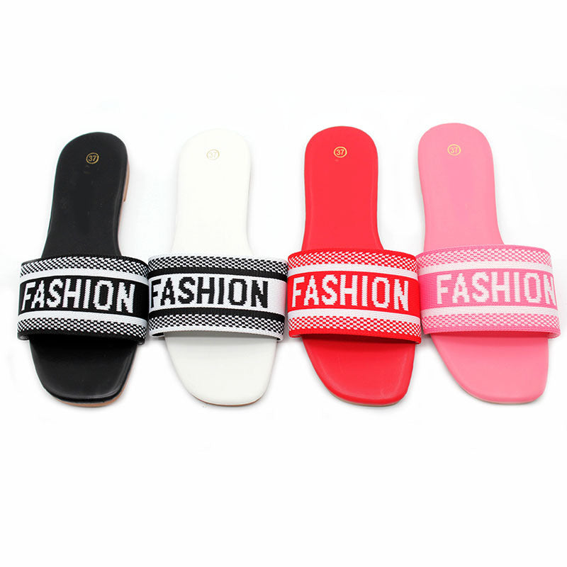 Foreign trade factory direct sales Ladies slippers Fashion embroidered letters with flat bottom cool slippers Ladies slippers
