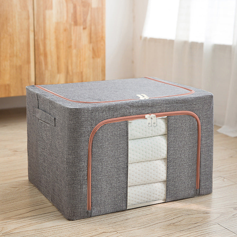 Cotton and linen folding storage box large capacity thickened steel frame thickened household clothes finishing box wardrobe special Baina box