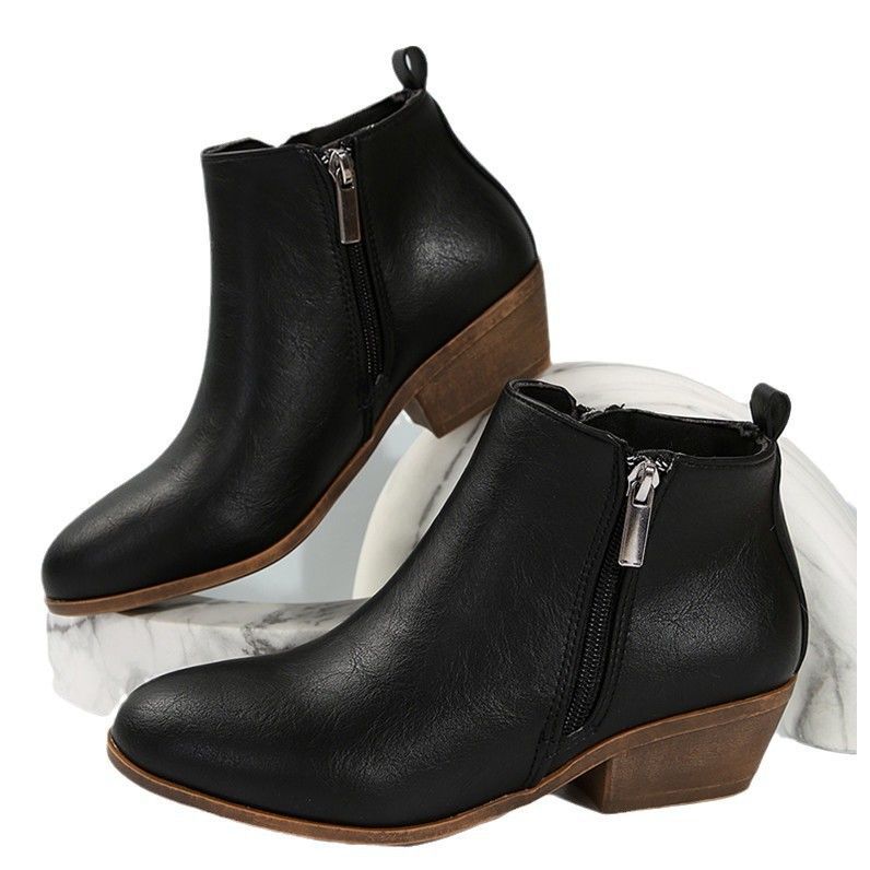 Chunky heel ankle boots - new autumn/winter  collection - european & american style, plus size, pointed toe, side zipper, comfortable bare boots - wholesale for women
