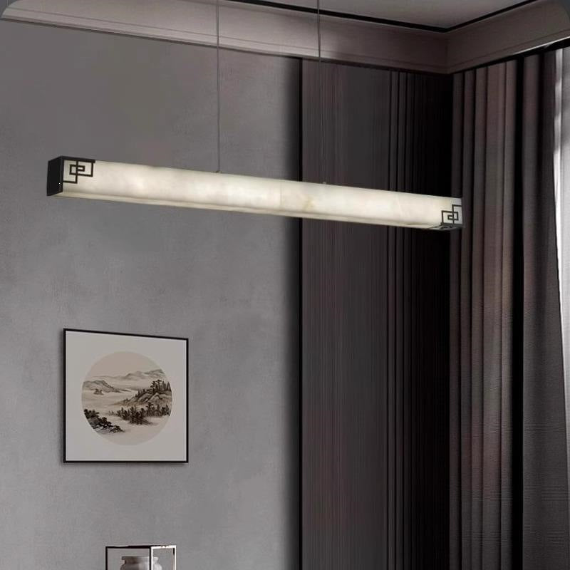 Minimalist light luxury marble new chinoiserie light luxury restaurant marble chandelier long strip one-word study cross-border thyristor dimming