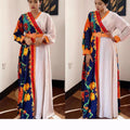 Amazon  printingv neckdress cross-border export african plus sizelong sleeves chiffon skirt with belt