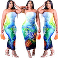 European and american foreign trade women's clothing   summer sexy nightclub bandeau colorful printed dress