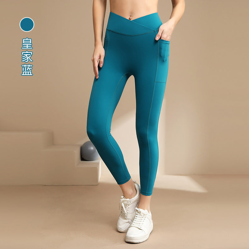 Lulu nude high waist shaping yoga pants double tummy control peach butt pants double flap pocket pants fitness sports pants wholesale