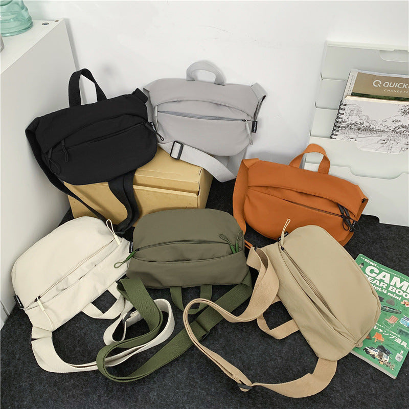 Satchel Women's Casual Hong Kong Style Shoulder Bag Nylon Cloth 2024 Autumn Breast Bag Handbag Textured Waterproof Student Crossbody Bag