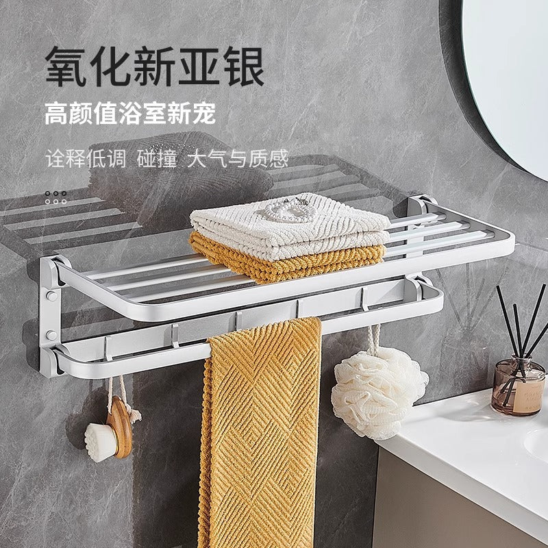 Space Aluminum Towel Rack Toilet No Punching Bathroom Toilet Shelf Storage Wall Hanging Bath Towel Rack