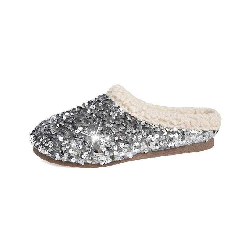 plus size baotou fur slippers for women outwearfleece-linedsequin autumn winternew arrivalstuffed cotton slippers