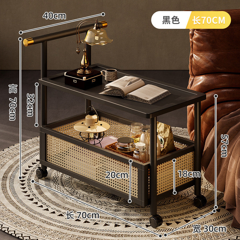 Classy medieval style coffee table sofa side table movable coffee table small push side table tea side table living room solid wood trolley