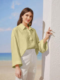 European and american cross-border  summer new arrival: loose-fit, lightweight long-sleeve casual shirt with open front, collared top, versatile blouse