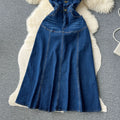 French hepburn style denim dress for women summer waist slimming lookelegantniche stylesense of design unique long skirt