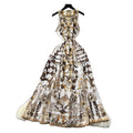 Bohemian vacation style retro deep v-neck tie-up sleeveless cinched waist elegant printed ruffle hem dress