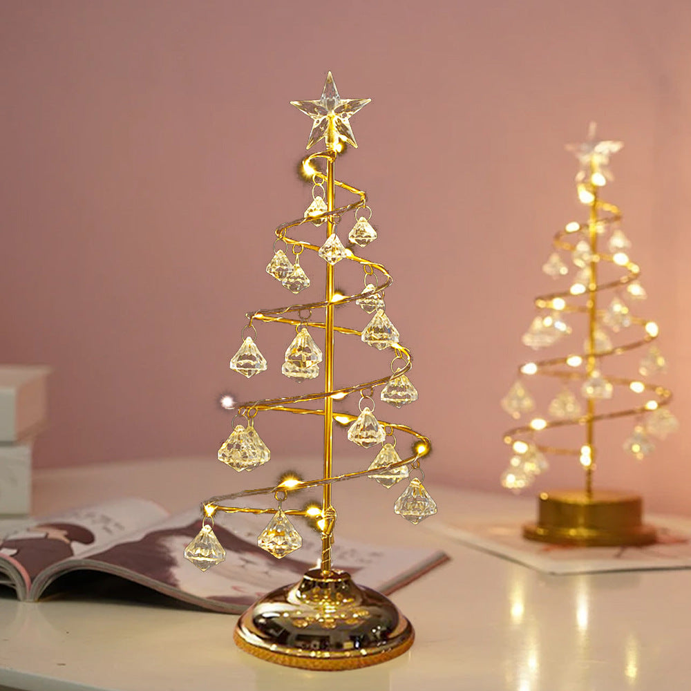 Crystal Christmas Tree Light Christmas Ornament Gift Wrought Iron LED Luminous Table Tabletop Ornament Night Light
