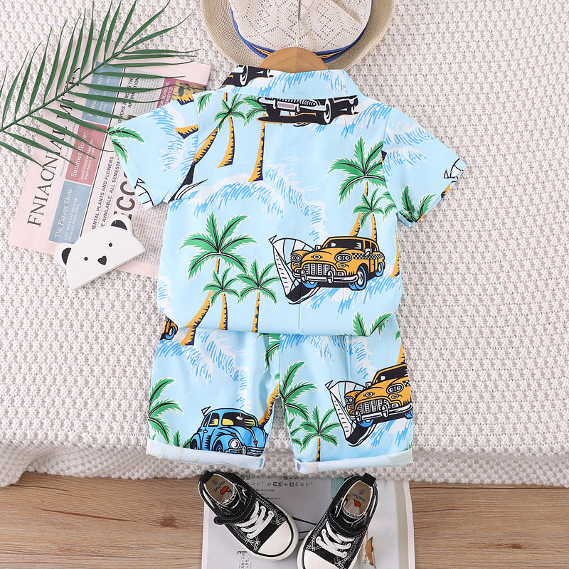cross-border summer kids' outfit: hawaiian beachwear set for boys (0-4 years) - two-piece shirt set for travel