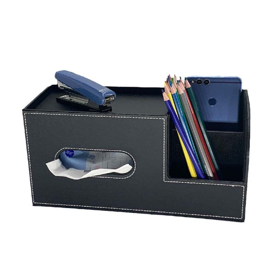 Creative Multifunctional Leather Tissue Box, Desktop Remote Control Storage Box Organizer, Fashion Carton Pen Holder