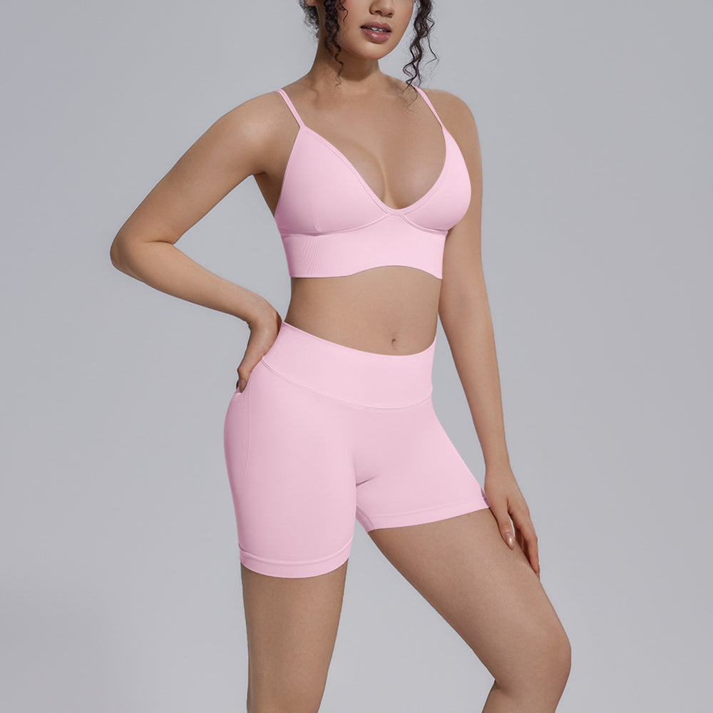 New seamless solid color high-waisted workout set - four-piece yoga, running & fitness apparel