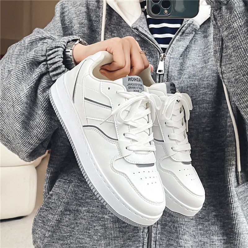Men's white sneakers: winter breathable, trendy, versatile, high-end white skate shoes, athletic casual shoes for spring