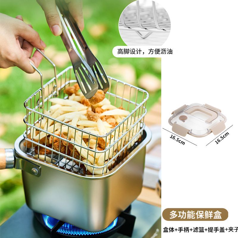 Creative multifunctional pot outdoor portable fruit box for home square fryer with frying basket crisper box can be personalized