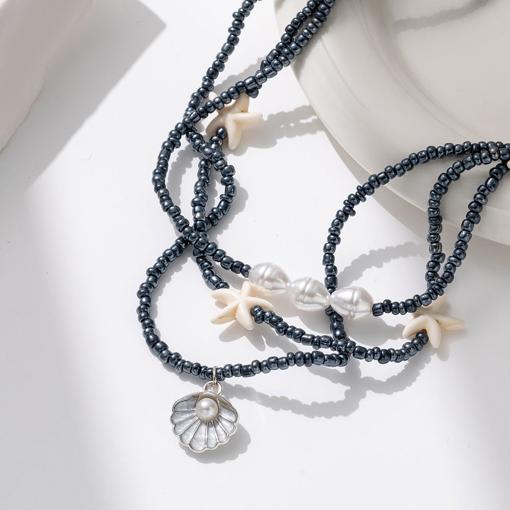 Black rice bead necklace wholesale cross-border shell necklace pearl women's niche design bohemian style clavicle chain