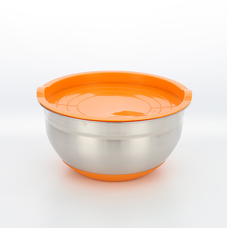 american colorful silicone bottom salad bowl with lid cooking baking salad bowl set stainless steel egg bowl