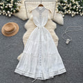 Frenchclassy sense of strap waist sleeveless cut outembroider waist dress female summerslimming lookelegant long skirt